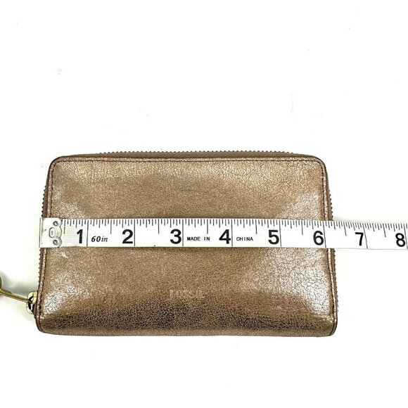 Fossil Emma Wallet Rose Gold Metallic Zip Around Clutch Cell Phone Holder - Picture 10 of 11